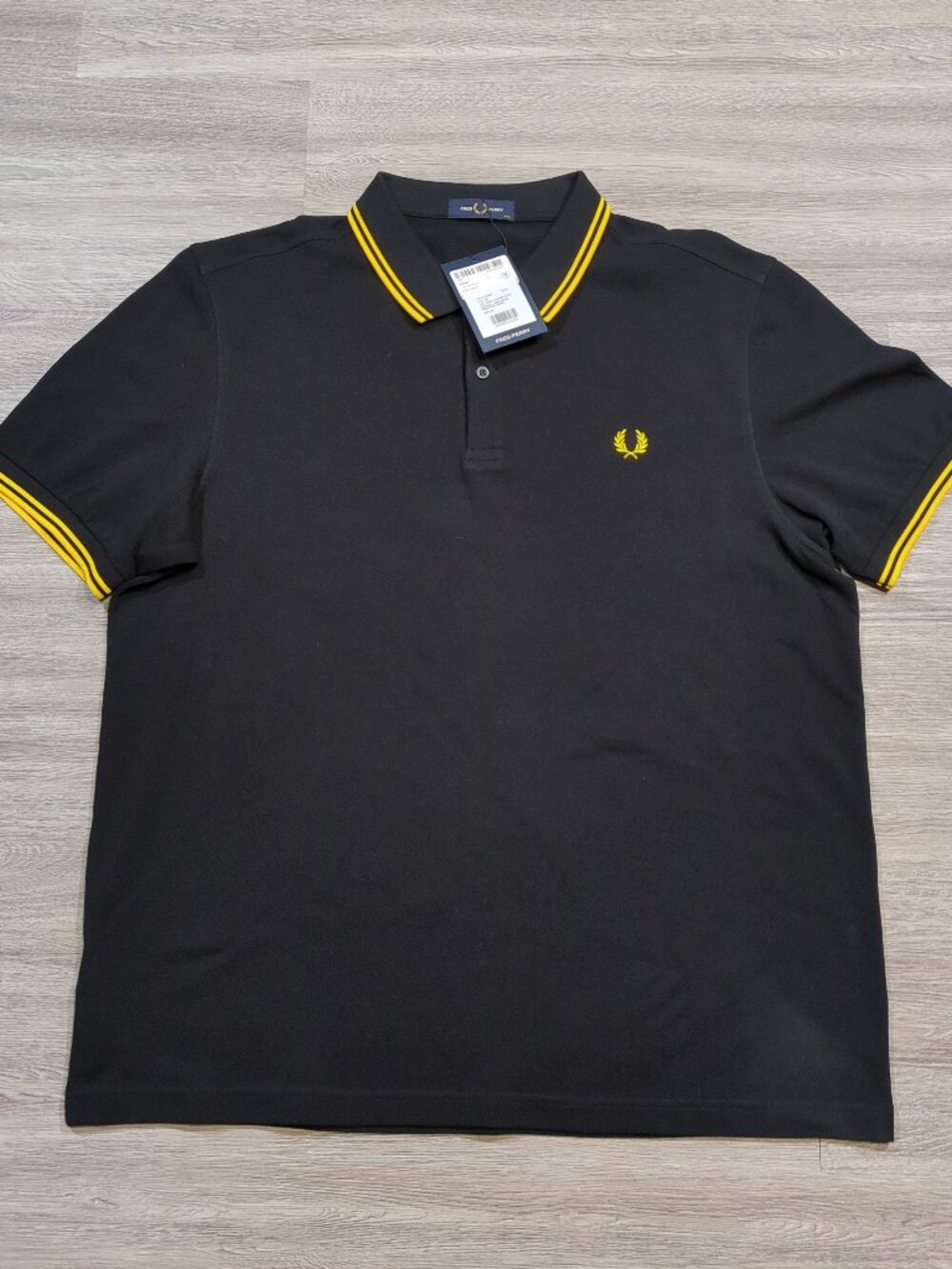 Fred Perry Twin Tipped Polo Shirt Men's XXL Black Yellow Logo